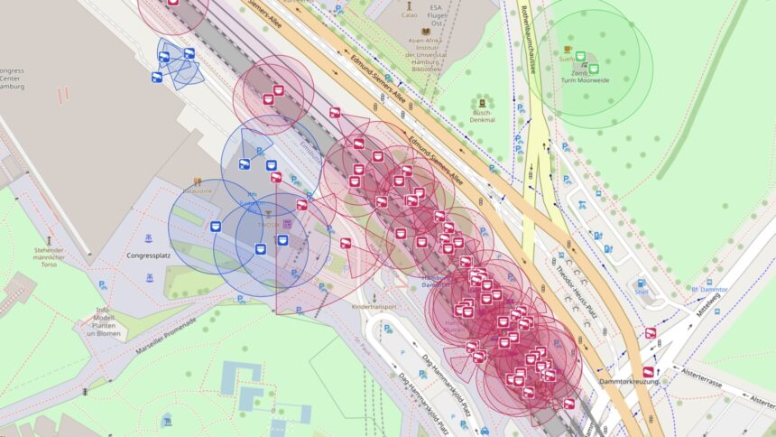 Karte mit eingezeichneten Kameras am Bahnhof Hamburg-Dammtor