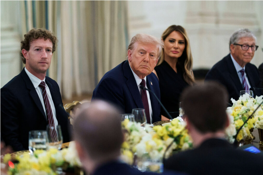 US-Präsident Donald Trump während eines Abendessens mit führenden Vertretern der US-Technologiebranche im Weißen Haus, Washington, DC, USA, 4. September 2025.
