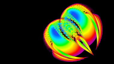 Regenbogenfarbenes Fraktal auf schwarzem Hintergrund.