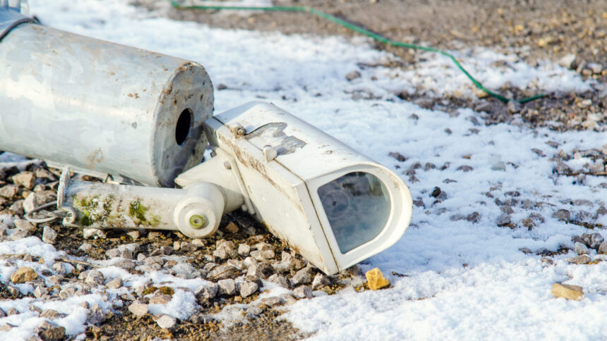 Eine zerstörte Videokamera liegt auf dem Boden.