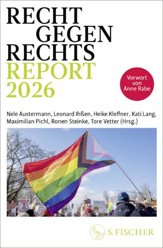 Cover des Recht-gegen-Rechts-Report 2026 mit Trans-Pride-Flag