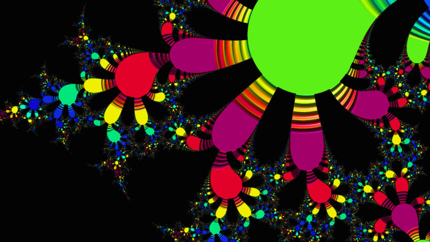 Quietschbuntes Fraktal auf schwarzem Hintergrund