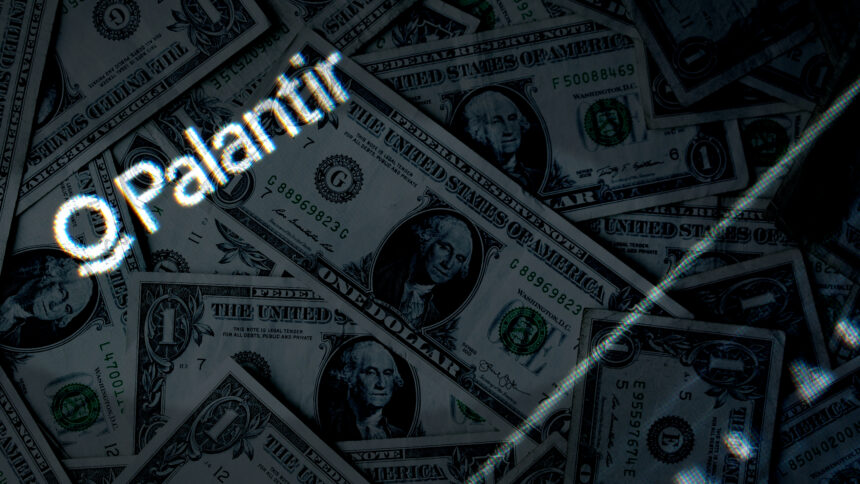 Palantir-Logo und US-Dollar-Scheine