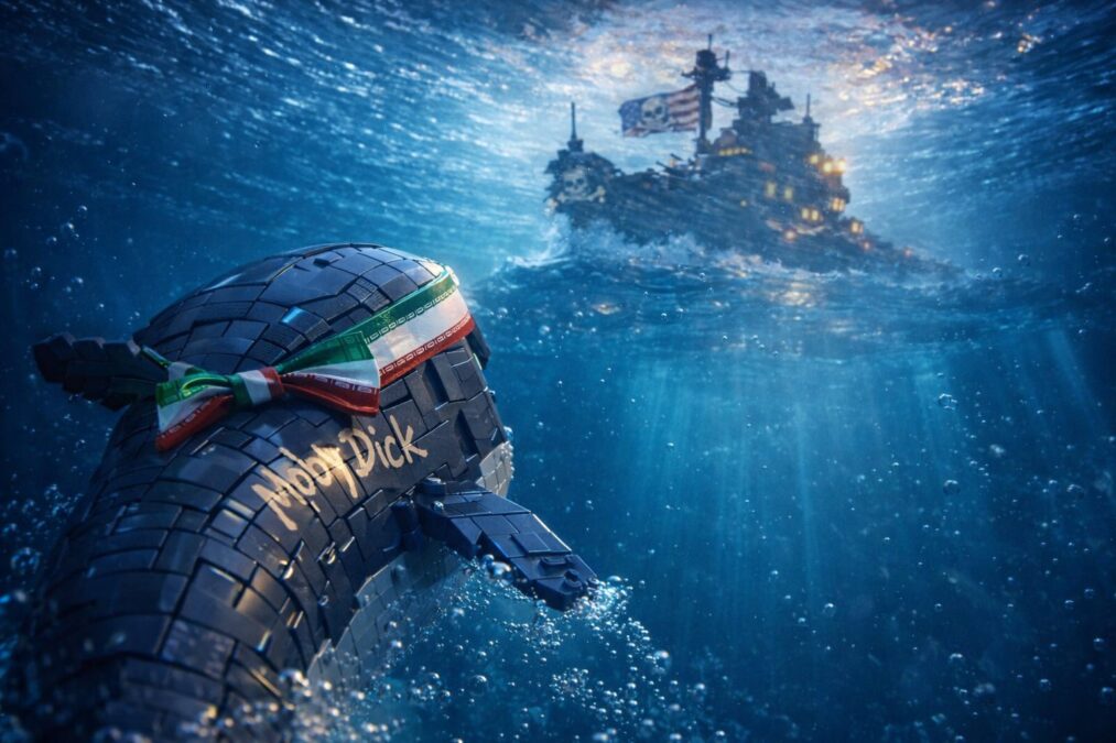 Die USA werden in der Straße von Hormus als Piraten dargestellt. Iran als Moby Dick.