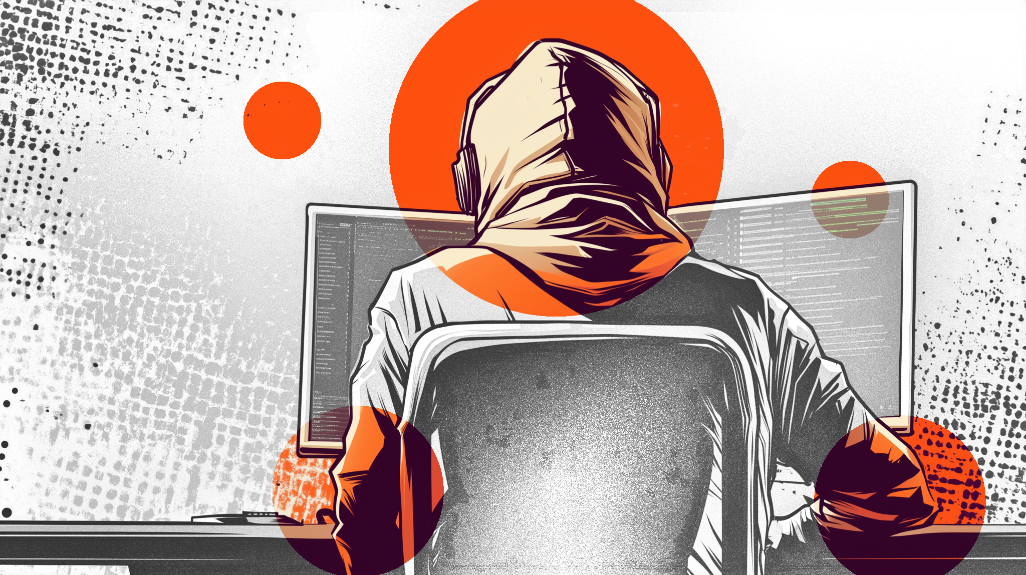 Ein Mensch mit Kapuze sitzt am Computer