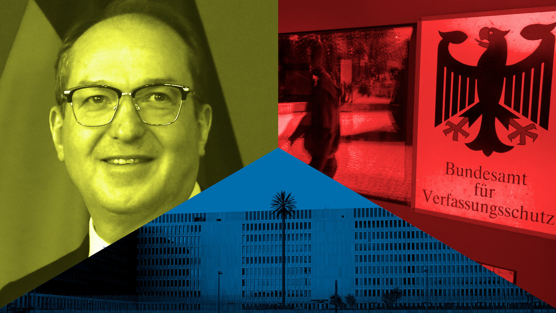 dreigeteiltes Bild: Innenminister Dobrindt, Schild des Verfassungsschutzes und BND-Gebäude.