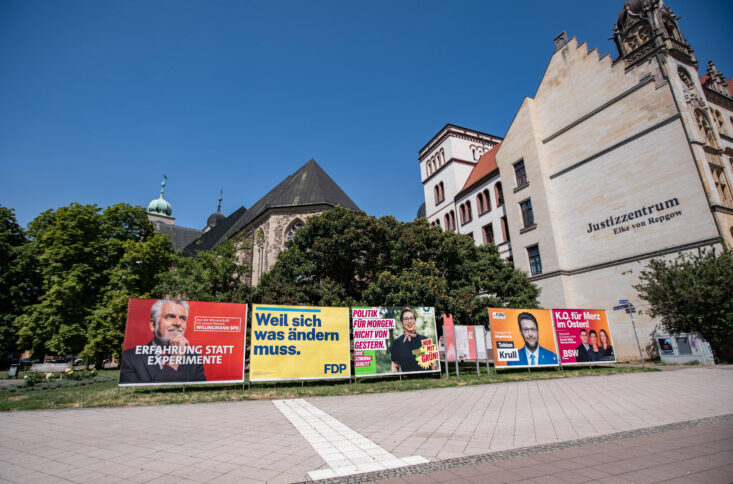 Wahlplkate von SPD, FDP, Grünen, CDU und BSW