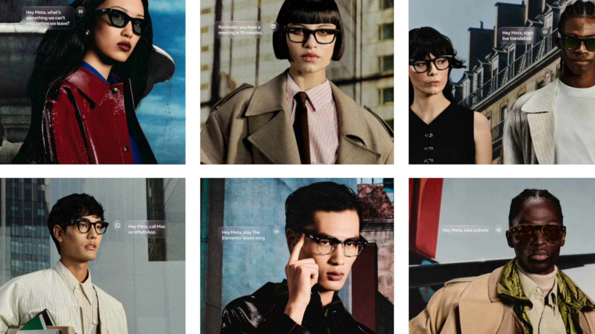 Mehrere Werbebilder zeigen Personen, die "Smart Glasses" tragen.