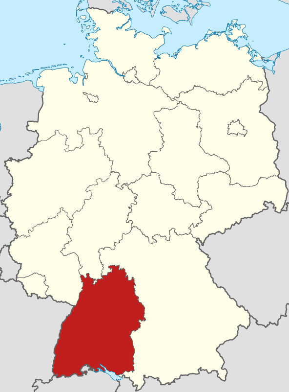 Baden-Württemberg. Karte: CC-BY-SA 3.0 TUBS / Wikipedia