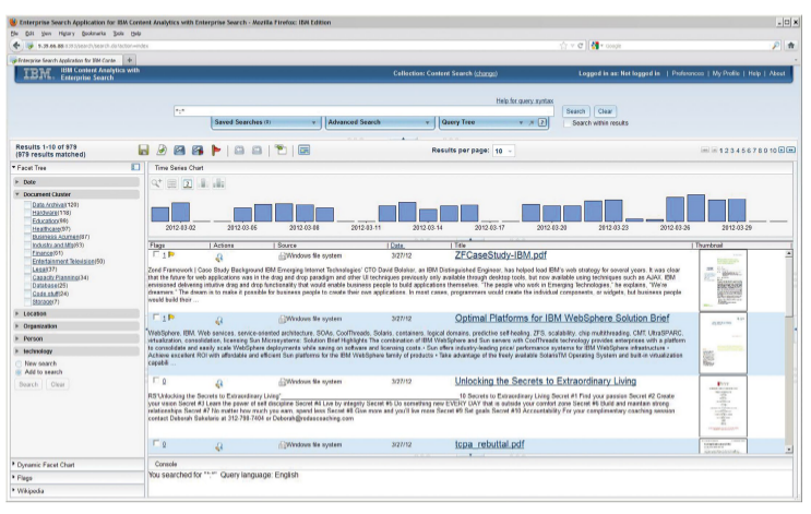 Screenshot der Anwendung "Content Analytics" von IBM, die jetzt für die Bundeswehr fit gemacht wird