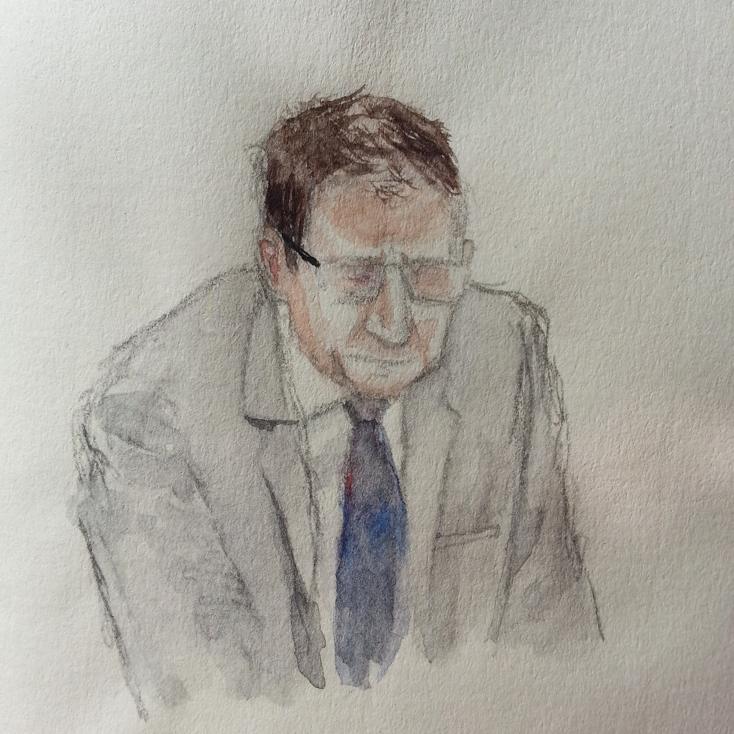 Zeuge "D. B." bei seiner Anhörung. Zeichnung: Stella Schiffczyk.