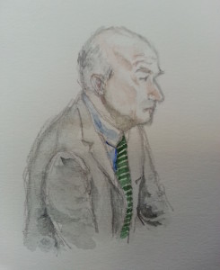 BND-Präsident Gerhard Schindler bei seiner Aussage. Zeichung: Stella Schiffczyk.