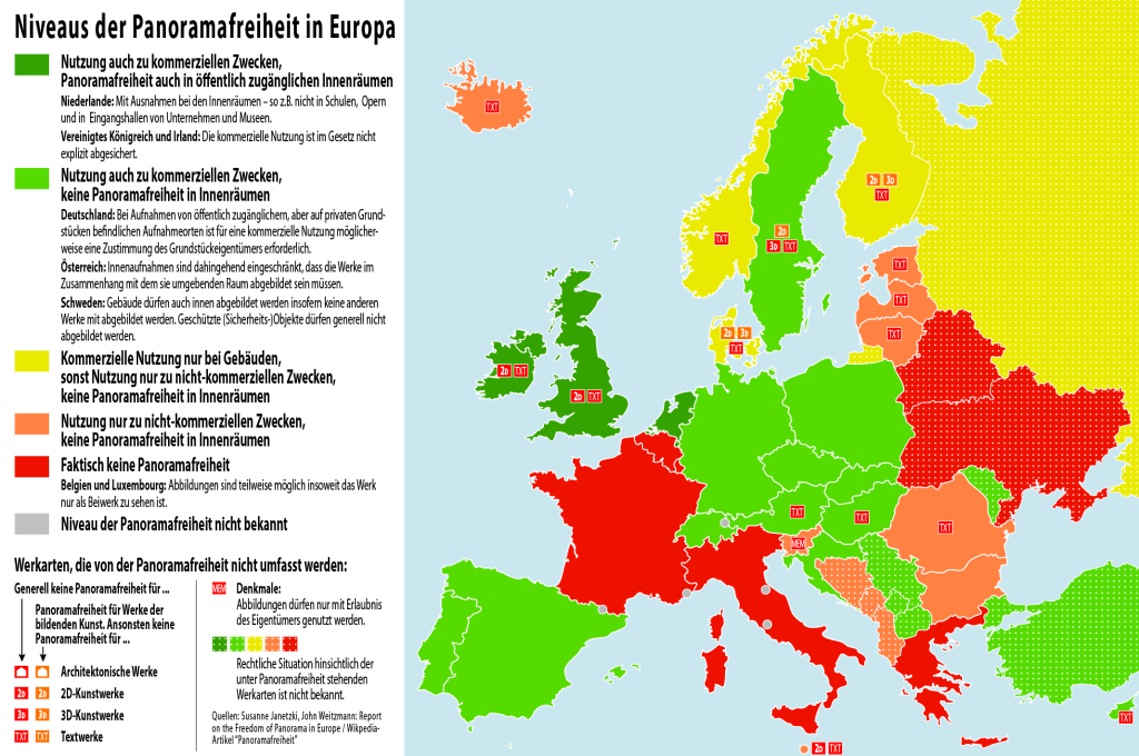 Übersicht: Panoramafreiheit in Europa (CC BY-SA 3.0 by ).