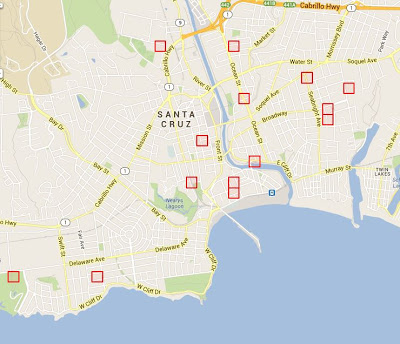 Mit dieser Karte sollen Polizeien und Nachbarschaftsgruppen in Santa Cruz heute "Verbrecher" fangen