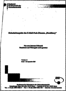 Deckblatt: Sicherheitsaspekte des E-Mail-Push-Dienstes "BlackBerry"