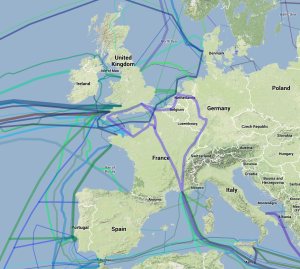 Die Glasfaser-Kabel in Europa laut Greg's Cable Map