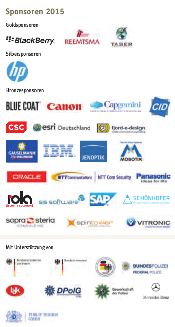 Die Sponsoren der diesjährigen Messe "Europäischer Polizeikongress" in Berlin.