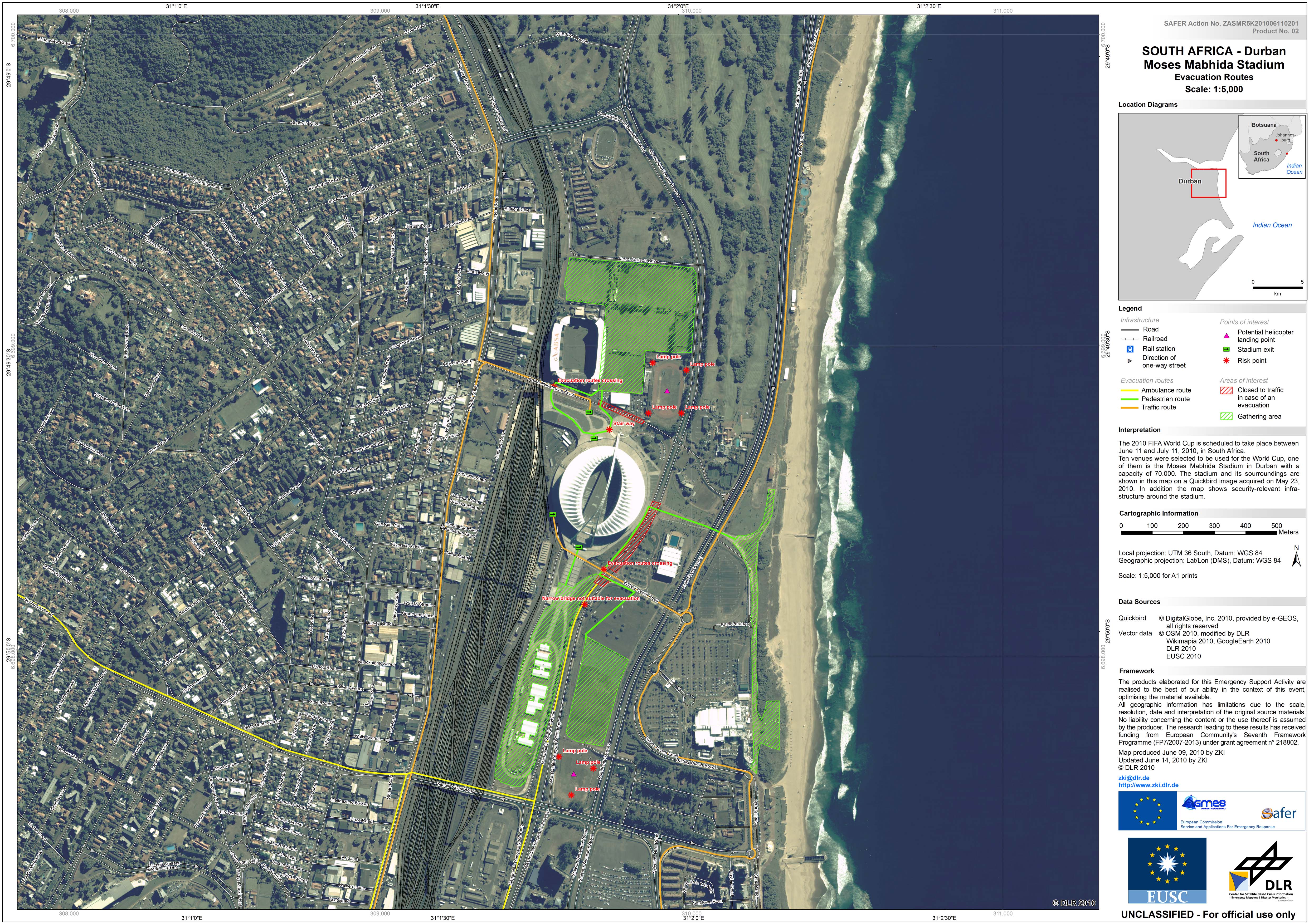 Aufnahme eines Stadions in Südafrika vom EU-Satellitenzentrum EUSC und dem deutschen DLR.