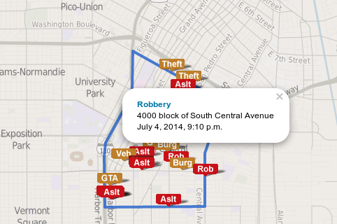 Ausschnitt aus der L.A. Crime Map