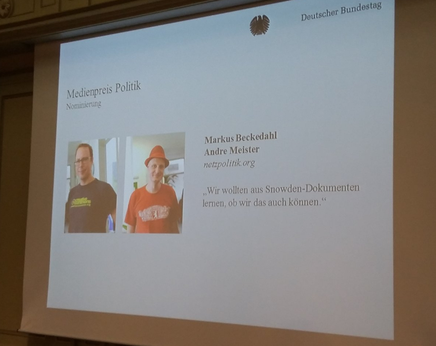 Zweiter Platz beim Medienpreis Politik 2015 des Deutschen Bundestages