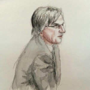 Zeuge Dirk Brengelmann bei seiner Anhörung. Zeichnung: Stella Schiffczyk