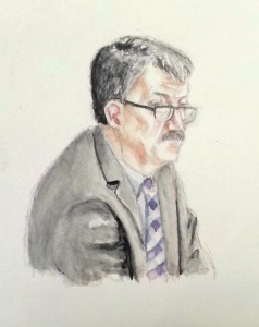 Zeuge H.K. während seiner Anhörung. Zeichnung: Stella Schiffczyk